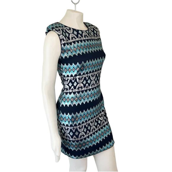 AS U WISH Geo Stripe Sequins Sheath Dress in Blue & Silver  Prom Formal  SZ 6 - Picture 4 of 10